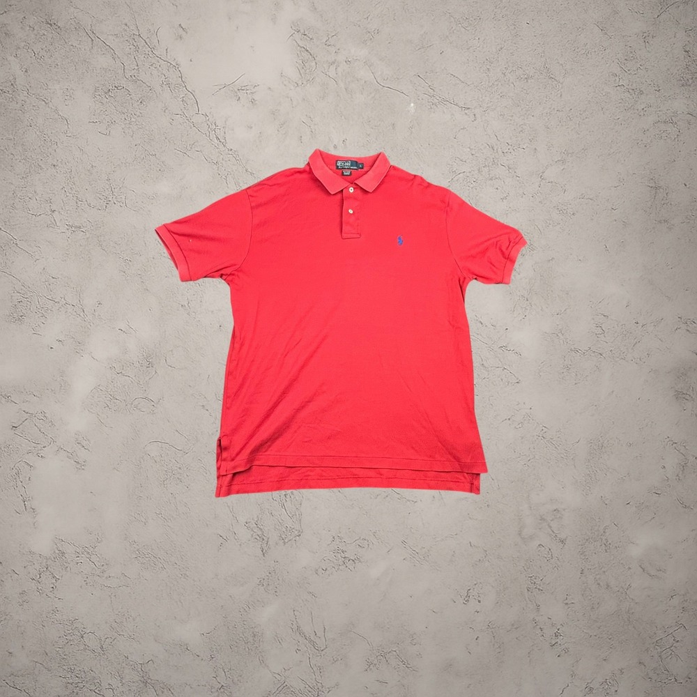 Polo Ralph Lauren Red‎ Short Sleeve Polo Shirt Blue Pony Mens Large Vintage Y2K